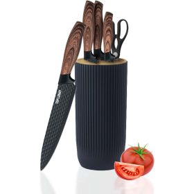 Kitchen Knife Set, 6-Piece Black Cooking Knife Set with Star Grain Blade, Sharp Stainless Steel Chef Knife Set Contains Round Knife Storage, Knives