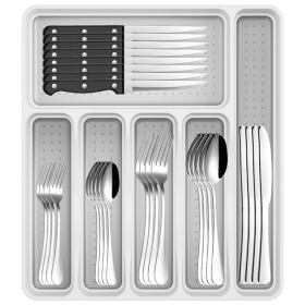 49-Piece Silverware Set with Flatware Drawer Organizer, Durable Stainless Steel Cutlery Set for 8