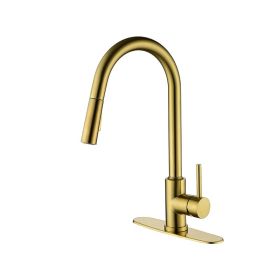 Pull Down Sprayer Kitchen Faucet (Color: Gold)