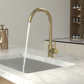 High Arc 360Â° Swivel Spout Single handle Matte Black or Gold Kitchen Bar Sink Faucet with Water Supply Hoses (Color: Gold, size: 14.763 in. * 10.629 in. * 7.677 in.)