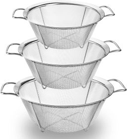 Ideal Kitchen Strainers and Colanders, Stainless Steel Mesh Strainer Basket with Handle, Stackable Mesh Footed Colander for Rinse Food, Fruit (Color: 11 inch)