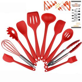 Non Stick Silicone Cooking Utensils Premium Heat Resistant 10 PCS Set (Color: Red)